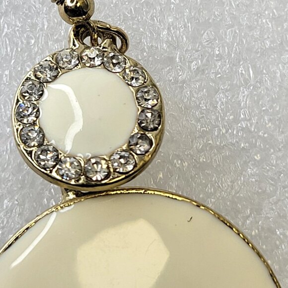 Cream White Round Drop Earrings - Picture 3 of 9